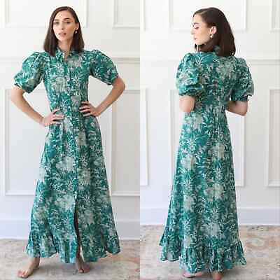 #ad Mille Resort NEW NWT Laurel Maxi Shirt Dress Jade Paradise Green Womens Medium $199.00