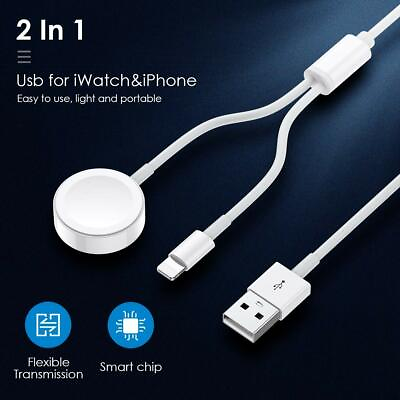 #ad 2 in 1 Magnetic Charger USB Cable For Apple Watch SE 6 5 4 3 2 1 iPhone 11 8 7 X $5.99
