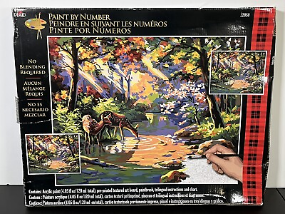 #ad Plaid Paint by Number Do Ray Me Creek 16quot; x 20quot; Deer Water Trees New Open Box $24.99