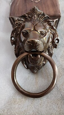 #ad Brass Door Knocker Lion Vintage Head Solid Heavy Large Antique $48.50