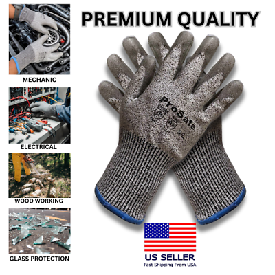 #ad 10 Pairs PROSAFE Cut Resistant Level A5 Work Gloves Grey PU Palm Coated $28.97