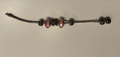 #ad Authentic Pandora Charm Bracelet Baby Girl Pink Stroller Sterling Silver 14 K $99.00