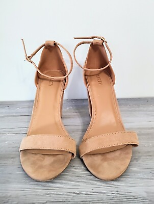 #ad Party Womens Nude Suede Open Toe Ankle Strap High Block Heels Sandals Sz 9 $25.00