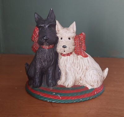 #ad Vintage Midwest Importers Cast Iron Door Stop Dogs Scotties Holiday Christmas $41.00