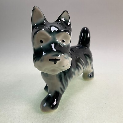 #ad Vintage Porcelain Scottie Dog Figurine Blue Grey Black White Scottish Terrier $14.99