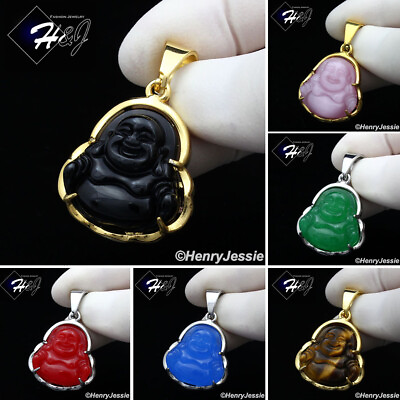 #ad Stainless Steel Pink Onyx Blue Rhinestone Silver Gold Plated Buddha Pendant*123 $15.99