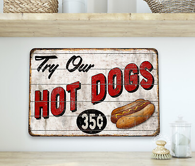 #ad Try Our Hot Dogs Sign Hamburger Stand Cafe Restaurant Decor Diner 108122001054 $19.95