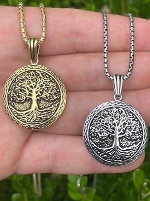 #ad Real 925 Sterling Silver Tree Of Life Viking Celtic Pendant Necklace Gold Plated $92.77