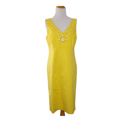 #ad Boden Sheath Dress Yellow Jewel Encrusted neckline V Neck Sleeveless 10R $44.95