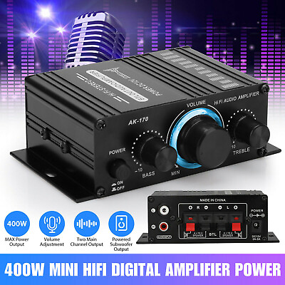 #ad 400W 12V 2 Channel Powerful Stereo Audio Power Amplifier HiFi Bass Amp Car Home $9.69