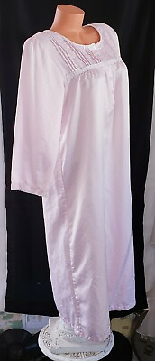 #ad Vintage Miss Elaine Extra Comfort Victorian Pastel Pink Ecru Lace Nightgown Sz M $14.99