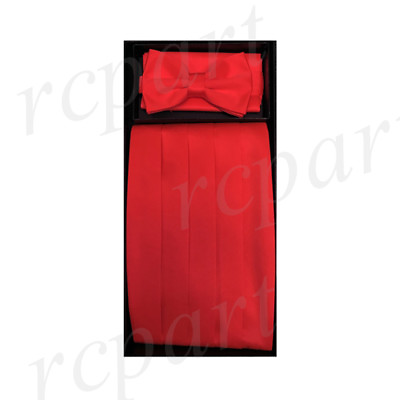 #ad NEW in box formal 100% polyester solid Cummerbund bowtie amp; hankie set red $19.95