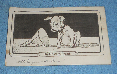1907 Postcard Dog Smells His Master#x27;s Breath Rye Whiskey Funnel Beer Drink Used $13.11