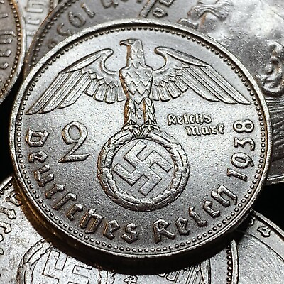 #ad Rare Third Reich German 2 Reichsmark Hindenburg Silver Coin $16.99