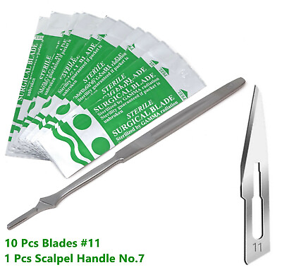 #ad New Stainless Steel Scalpel Knife Handle #7 10 Surgical Sterile Blades #11 $7.50