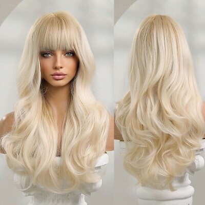 #ad New Women#x27;s Long Natural Light Blond Wavy Full Wig 24 Inch $25.00