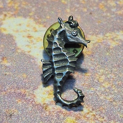 #ad Pewter Small Seahorse Lapel Pin Cute $3.99
