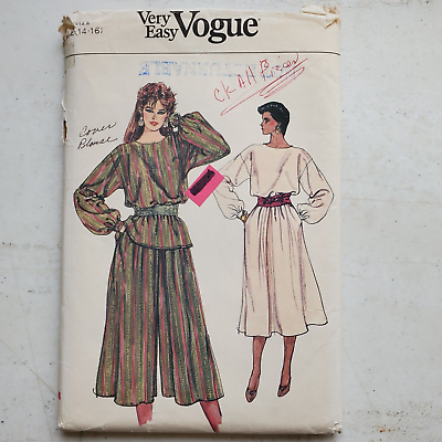 #ad Vtg Vogue Pattern 8420 Pulover Top Skirt Culottes Pants Easy Miss 12 14 Cut #x27;80s $8.98