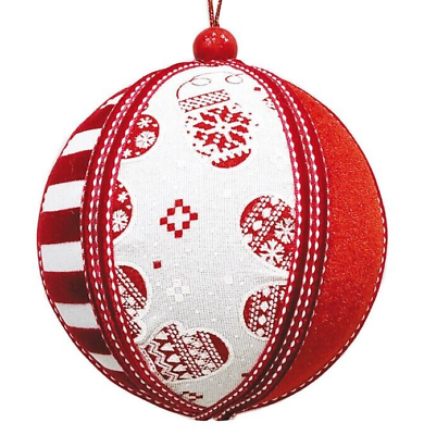 #ad 4quot; STPGOODS Red and White Fabric Christmas Tree Ornament Holiday Bauble $10.49