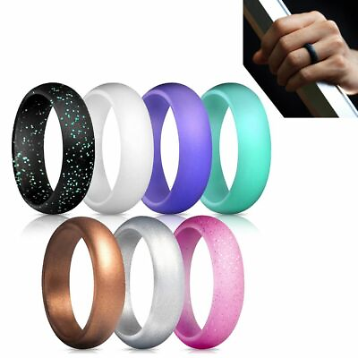 #ad 7 PCS Flexible Silicone Wedding Ring Women Engagement Sport Rubber Band Size 5 9 $5.75