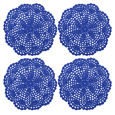 #ad Crochet Doilies 4Pcs 8 Inch Handmade Crochet Cotton Coaster Bright Blue AU $18.02