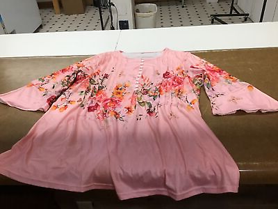 #ad Pink Medium ICRPSTU Womens Button Up Blouse 3 4 Sleeve Pleated $15.95