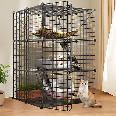 #ad Cat Cage Indoor Cat DIY Cat Enclosures Metal Playpen 3 Tiers Kennels Pet Crate $54.80
