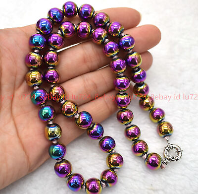 #ad Beautiful 6 8 10mm Rainbow Hematite Round Gemstone Beads Necklace 14 36quot; $3.56