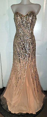 #ad Y2K Royal Queen Collection Peach Sz 8 Sequin Beaded Formal Dress $125.00
