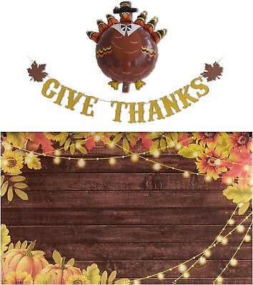 #ad Funnytree Give Thanks Fall Decor Props Kit a 5.9 x 3.6 FT Backdrop NEW $14.99