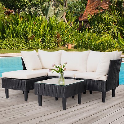 5 Pieces Patio Furniture Set Outdoor Wicker Conversation Set with Coffee Table $301.99