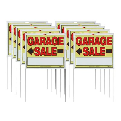 #ad Garage Sale Sign W Stake 14quot; x 22quot; Fully Assembled with Metal Stake 10 pack $26.99