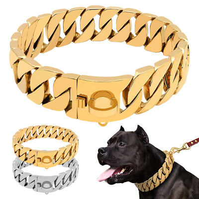#ad Large Dog Chain Collar or Lead Strong Stainless Steel Heavy Duty Cuban Link L XL $129.99
