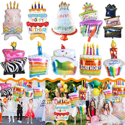 #ad Happy Birthday Balloons Three Layer Cake Foil Helium Balloon for Birthday Party AU $5.99