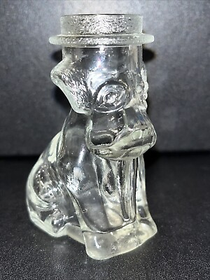 #ad Vintage Cute Handsome Dog Shaped Glass Canister Jar with Cork Stopper 3.75” $13.99