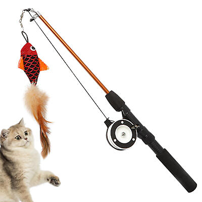 #ad Cat Teaser Toy Funny Cat Stick Toy Fishing Pole Catnip Cat Interactive Toys $11.03