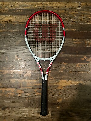 #ad WILSON Federer Tennis Racquet Racket 4 3 8 Grip Power Strings Red White Black $35.00