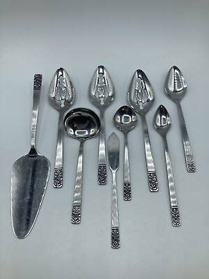 #ad Vintage St Regis Satin Rose Serving Pieces Hong Kong Stainless 9 Pc Replacement $21.59
