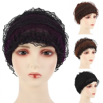 #ad Women Breathable Lace Mesh Turban Muslim Headscarf Cap Headband Wrap Bonnet Hats $5.49