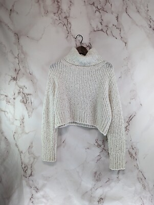 #ad POL Sweater Women Small Large White Turtleneck Crop Oversized Cozy Soft Speckle $15.83