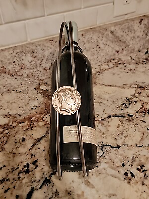 #ad Wine Bottle Holder and Pourer Metal w Coin Made In Italy $34.00