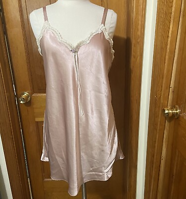 #ad SIGNATURE EXPRESSIONS L Satin Chemise Nightgown Pink Vintage $24.00