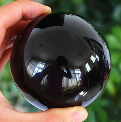 #ad 50mm Asian Rare Natural Black Obsidian Sphere Crystal Ball Healing Rainbow Stone $8.80