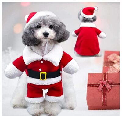 #ad Pet Christmas Costumes Dog Set Cute Pet Santa Claus Costume Set Role Playing ... $23.74