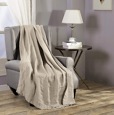 #ad Brussels 100% Belgian Flax Linen Throw Blanket for Couch Bed Super Soft $71.99
