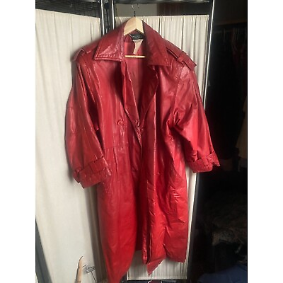 #ad VTG Herve Bernard by Bernard Holtzman Red Leather Peacoat One Size $114.00