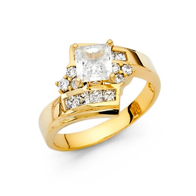 #ad 14K Yellow Gold Cubic Zirconia Princess Stone Women#x27;s Engagement Ring $485.21