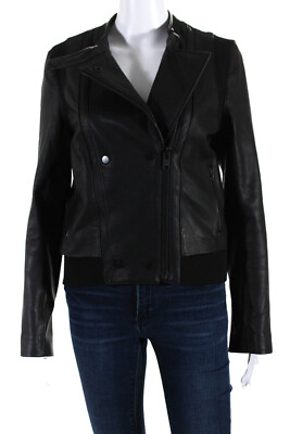 #ad A.L.C. Womens Leather Full Zipper Jacket Black Size 6 $99.01