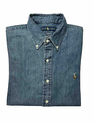 #ad Ralph Lauren Men’s Blue Denim Button Down Long Sleeve Shirt XL $24.99