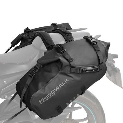 #ad 28L Pair Waterproof Motorcycle Saddlebags Saddle Panniers Rear Side Bags Black $83.99